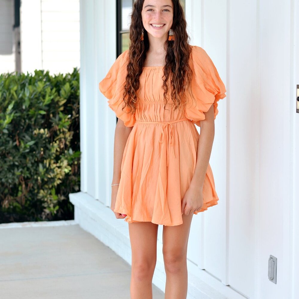 Bubble sleeve flared mini dress